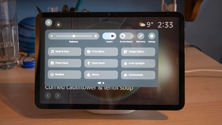 Front view of the Amazon Echo Show 11 displaying the category menu