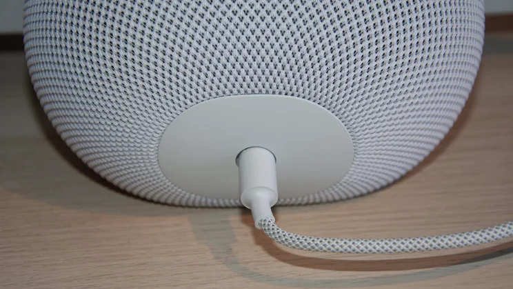 Close-up of the power plug connected into the back of the Amazon Echo Show 11