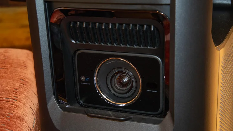 Close-up of the projector lens of the Anker Soundcore Nebula X1 Pro