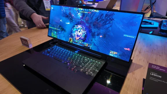 The Lenovo Legion Pro Rollable on a desk at CES in Las Vegas