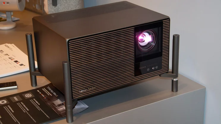 Front view of the XGIMI Titan Noir Max 4K projector at CES in Las Vegas