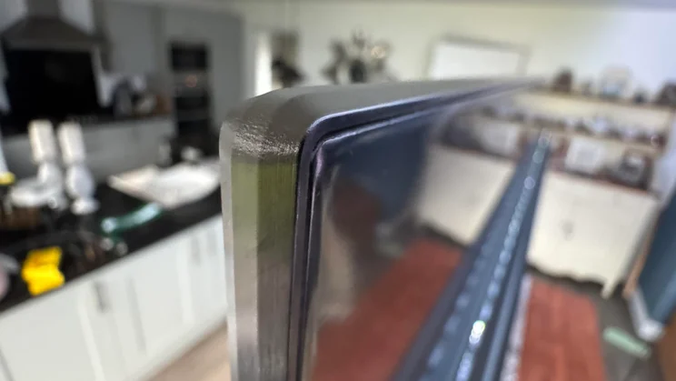 Close-up of the top-left corner of the Philips OLED810 TV