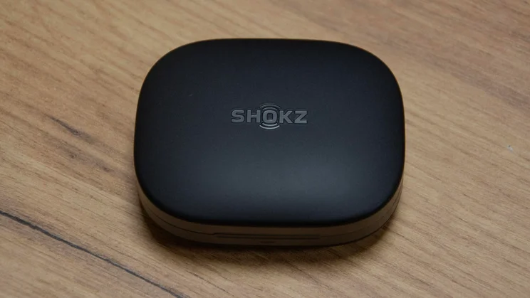 The Shokz OpenFit Pro charging case closed