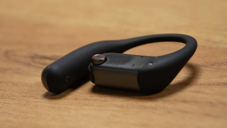 The microphone on the Shokz OpenFit Pro