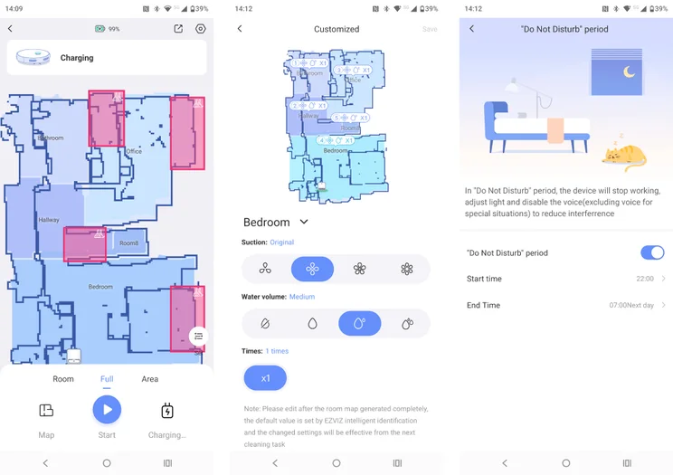 3x screenshots of the EZViz RE robot vacuum cleaner