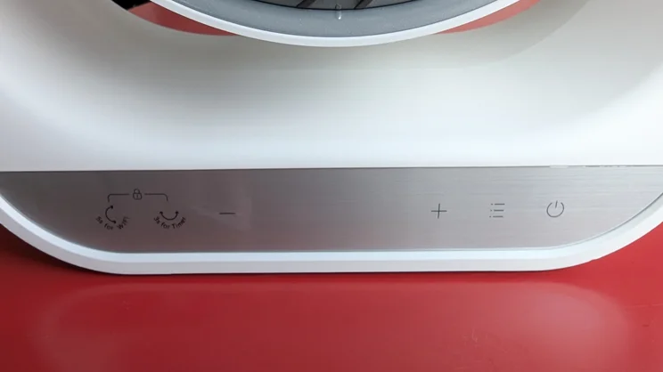 A closeup of the A closeup of the Dreo Smart Whole Room Heater 714s's digital display and control panel