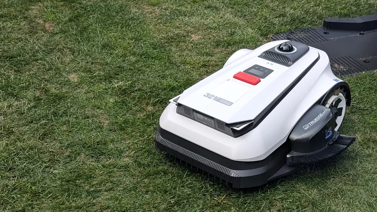 The Ecovacs Goat A1600 LiDAR Pro robot vacuum on a lawn