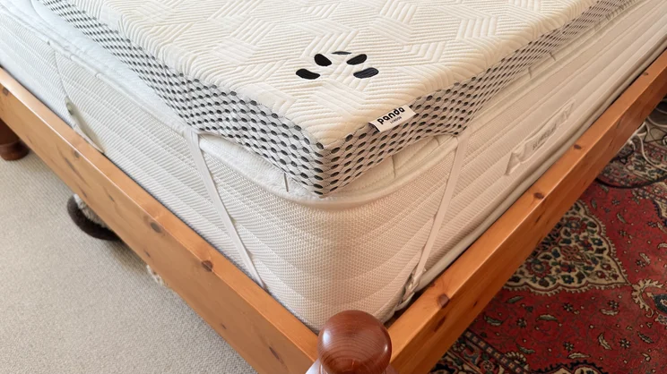 The corner of the Panda Hybrid Bamboo Mattress topper