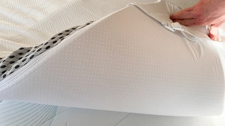 The grippy underside of the Panda Hybrid Bamboo Mattress topper