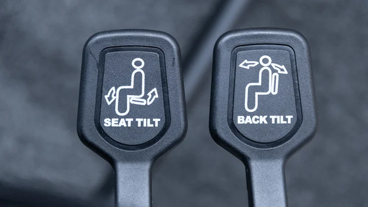 A closeup of the Posturite Homeworker Plus office chair's adjustment levers