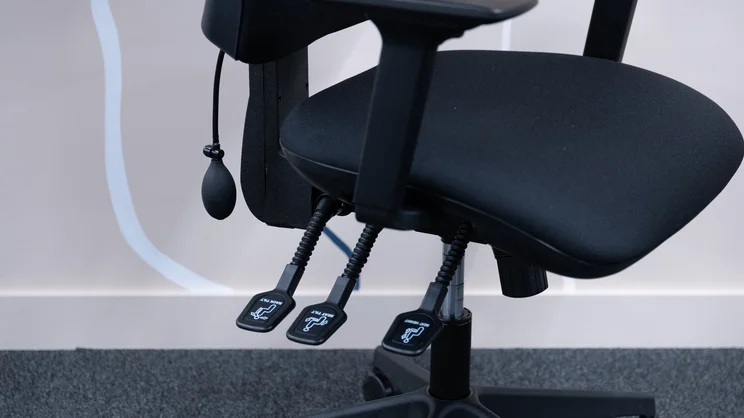 The Posturite Homeworker Plus office chair's lumbar pump and adjustment levers