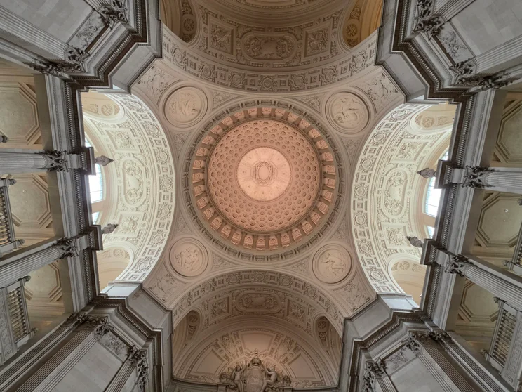 An intricate roof underneath a dome