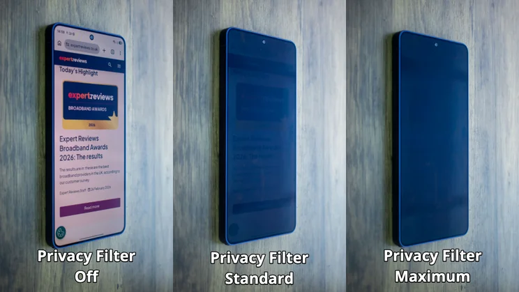Different strengths of privacy display on the Samsung Galaxy S26 Ultra