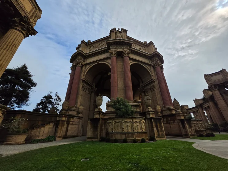 Wide-angle shot of a stone structure