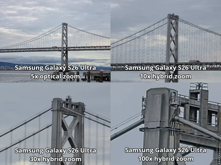 Different levels of zooming on a picture of a bridge