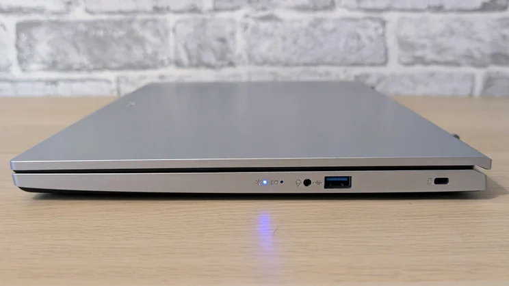 The Acer Aspire Go 15 (AG15-42P), closed, pictured from the right edge