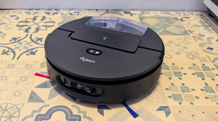 The Dyson Spot and Scrub pictured from above on a linoleum floor