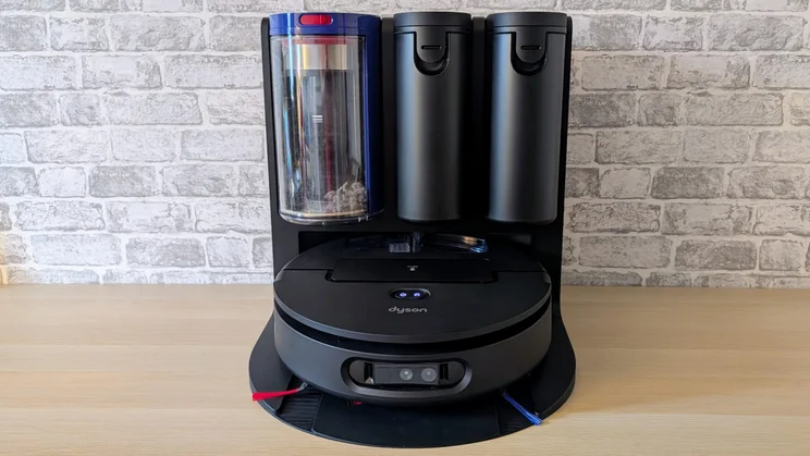The Dyson Spot and Scrub pictured in its base station from the front