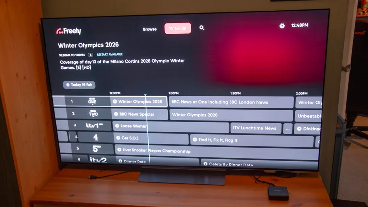 The Freely EPG on the Manhattan Aero 4K TV Streamer with Freely