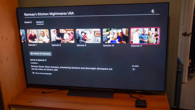 The Freely Info & Episodes screen displaying a selection of episodes of Ramsay's Kitchen Nightmares USA