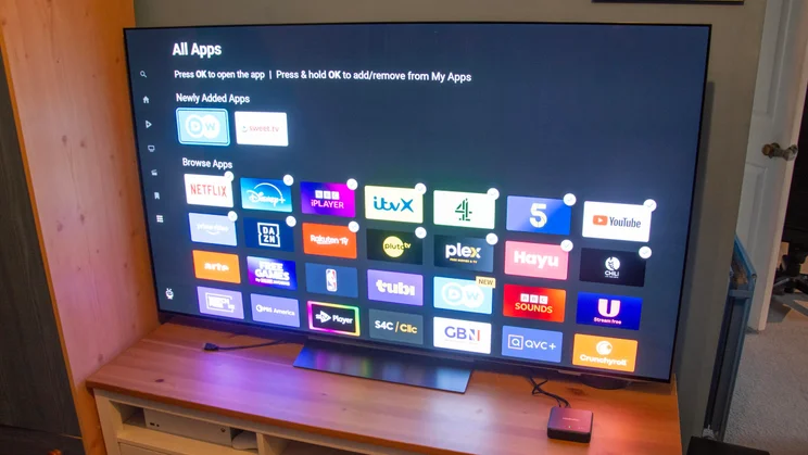 The app selection available on TiVo OS via the Manhattan Aero 4K TV Streamer with Freely