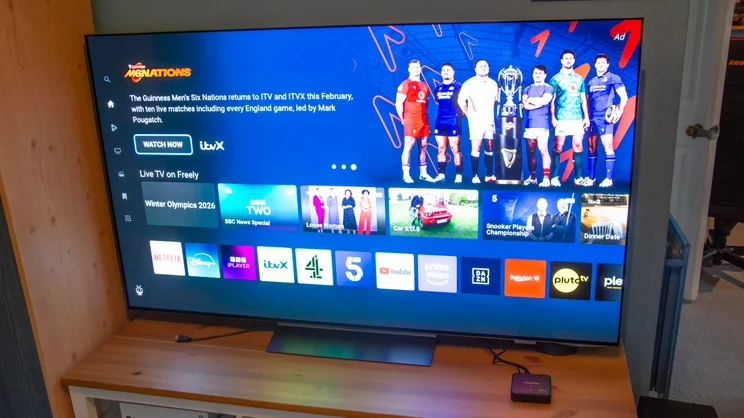 The TiVo OS homepage on the Manhattan Aero 4K TV Streamer with Freely