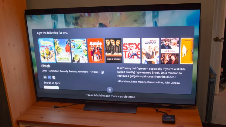 TiVo Voice search results from the Manhattan Aero 4K TV Streamer with Freely