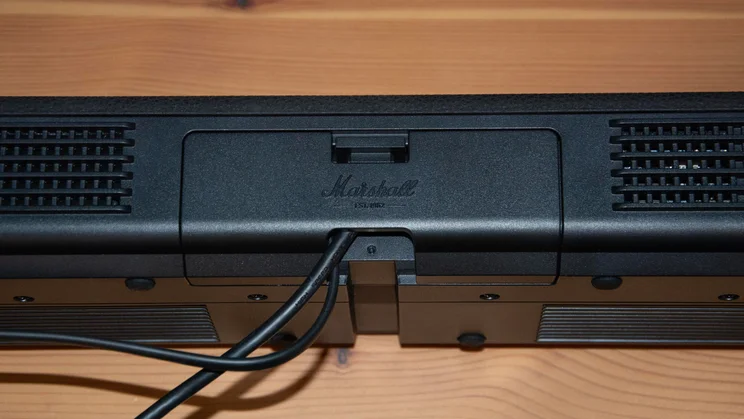 Rear view of the Marshall Heston 60 soundbar showing off its cable management solution