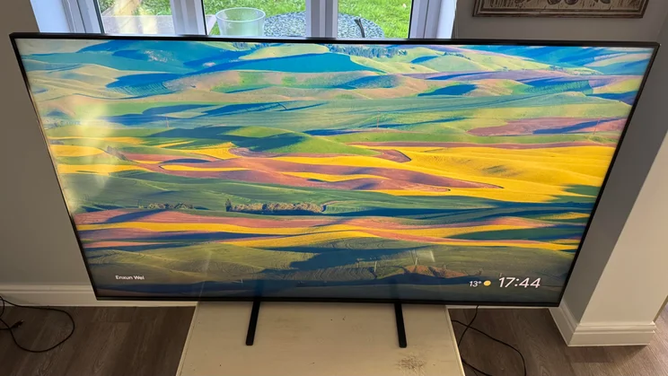 Top-down view of the Sony Bravia 5 Mini LED TV displaying artwork on screen