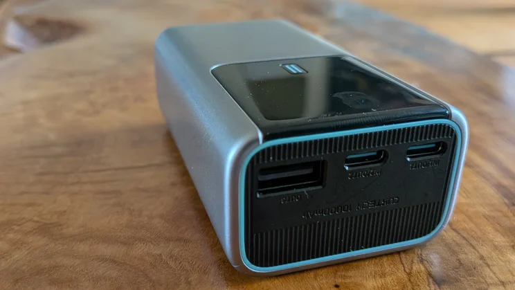 A close up of the Cuktech Mini 10 power bank's ports