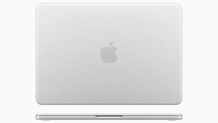 A render of the Apple MacBook Neo showing the lid and front edge in the silver colourway