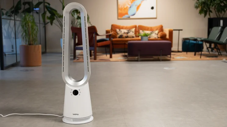 The Beldray 2-in-1 Bladeless Fan on the floor of an office