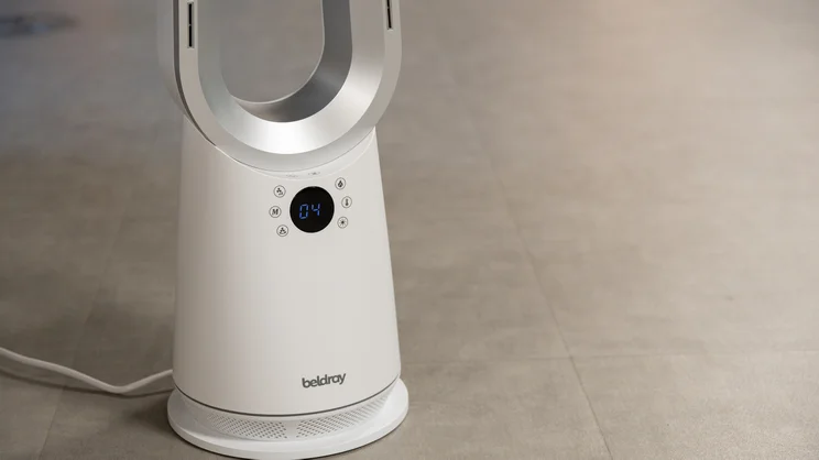 The Beldray 2-in-1 Bladeless Fan's base, with digital display on