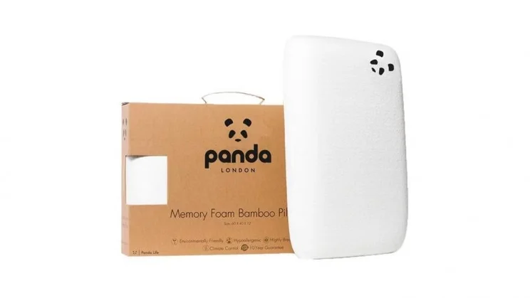 The Panda Memory Foam Bamboo pillow on a white background