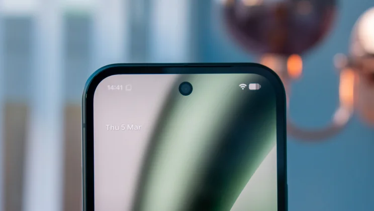 Close up of the Google Pixel 10a's selfie camera