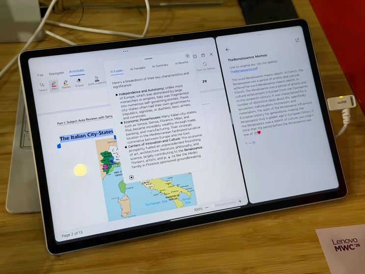 A photograph showing the Lenovo Idea Tab Pro Gen 2's Smarter Reader in action