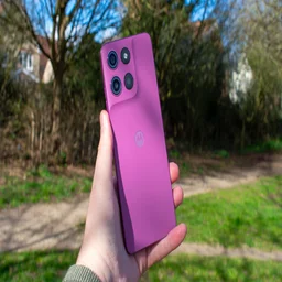 Motorola Moto G17 in hand, rear view