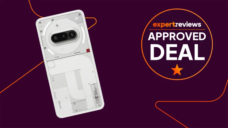 Nothing Phone (3a) on a purple background with the Expert Reviews Approved Deal sticker