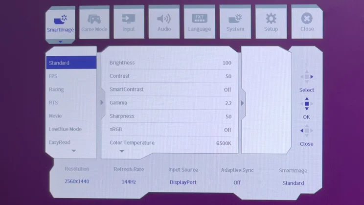 Philips Evnia 27M2N3500NF onscreen display