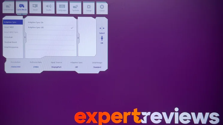 Philips Evnia 27M2N3500NF onscreen display showing adaptive sync settings