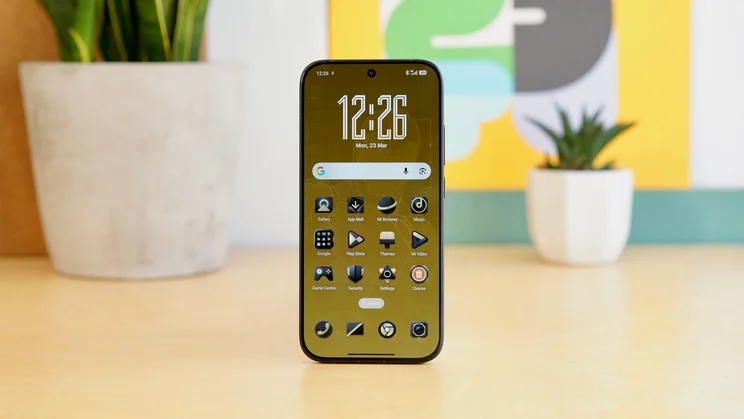 Poco X8 Pro upright on a table, front view