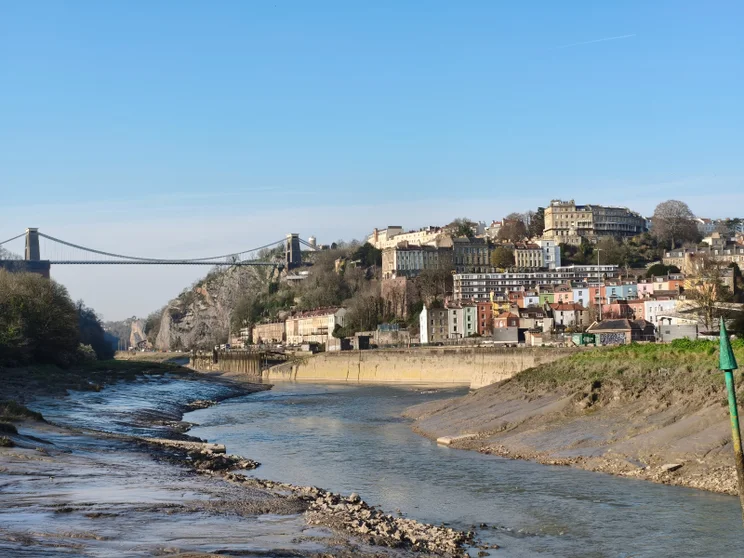 2x zoom shot of a bridge over a river at low tide