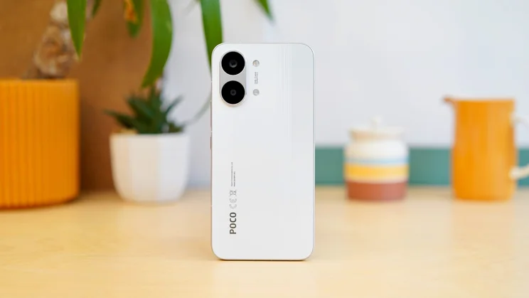 Poco X8 Pro Max on a table, rear view