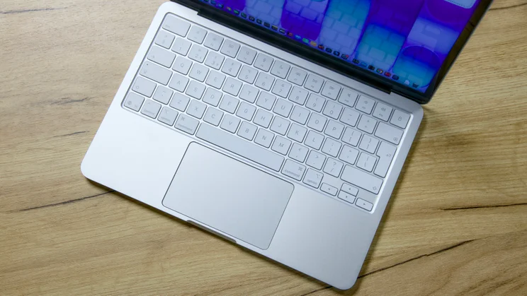 The Apple MacBook Neo's keyboard and touchpad pictured from above