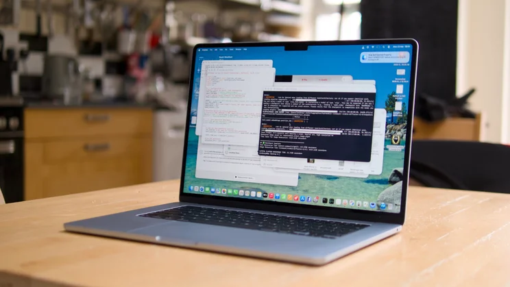 The M5 MacBook Air pictured from the front right quarter