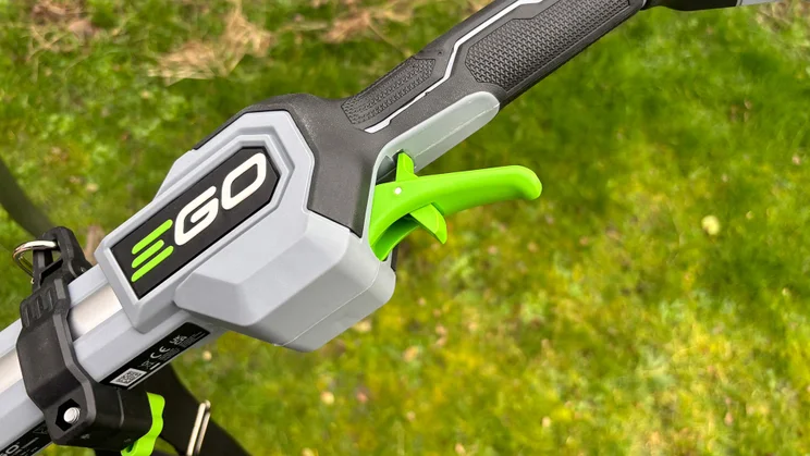 A closeup of the Ego ST1511E-T grass trimmer's handle