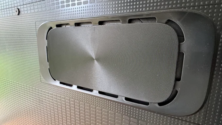 The subwoofer on the rear of the Hisense U7Q Pro Mini LED TV