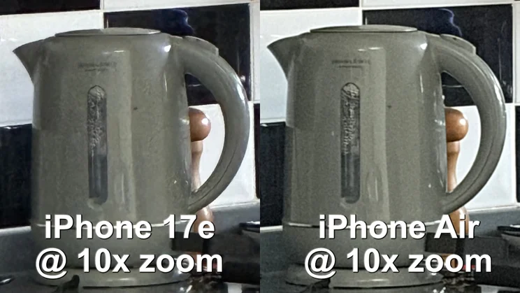 iPhone 17e vs iPhone Air at 10x zoom low light camera test