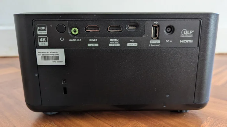 Rear view of the Optoma Photon Life PK32 projector showing its connection ports