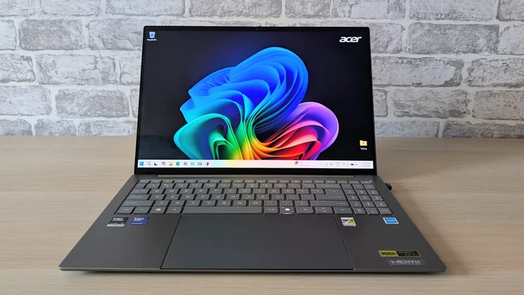 The Acer Swift 16 AI, open, pictured from the front